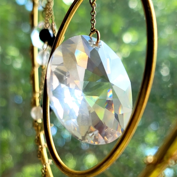 Crystal Suncatcher w Faceted Onyx and Rose Quartz - Picture 5 of 5